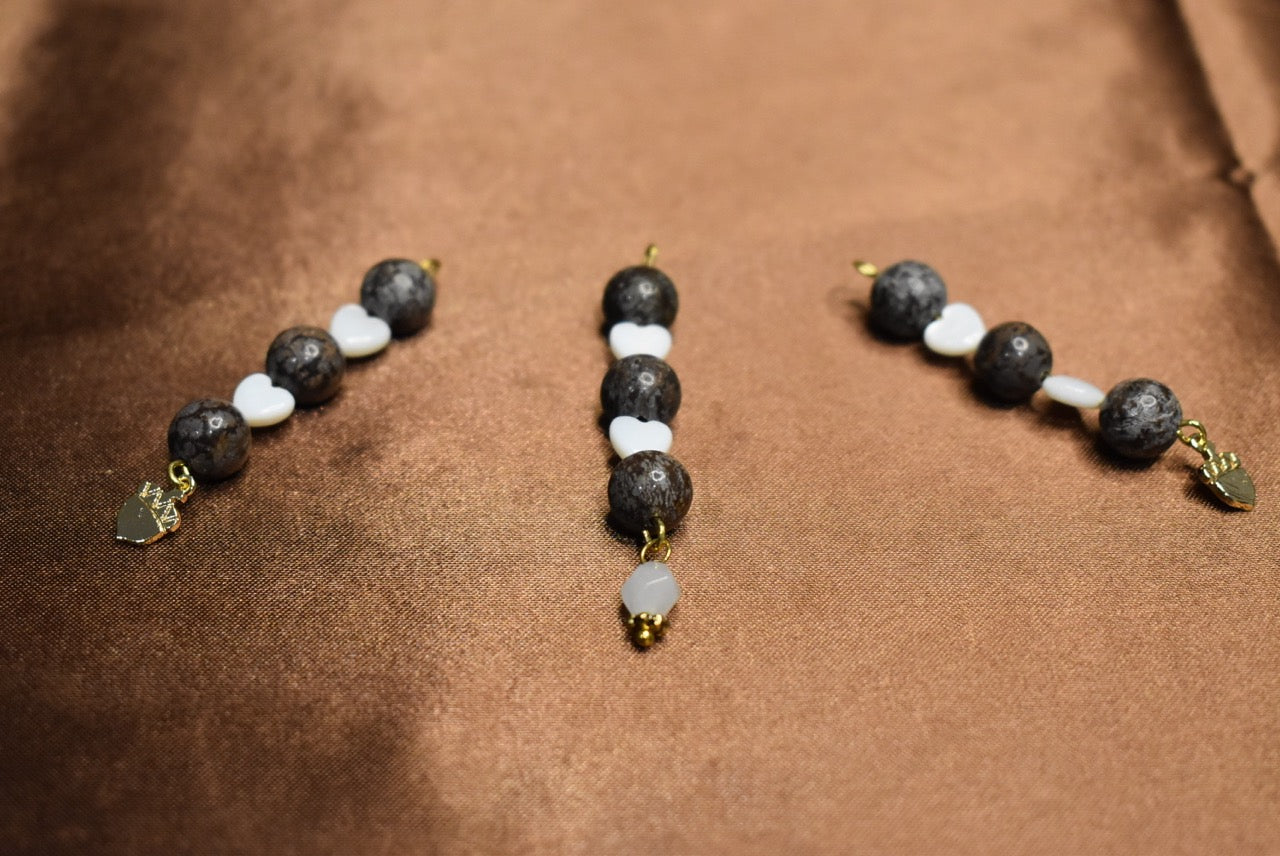 Snowflake Obsidian and Pearl Heart Acorn Loc Charm