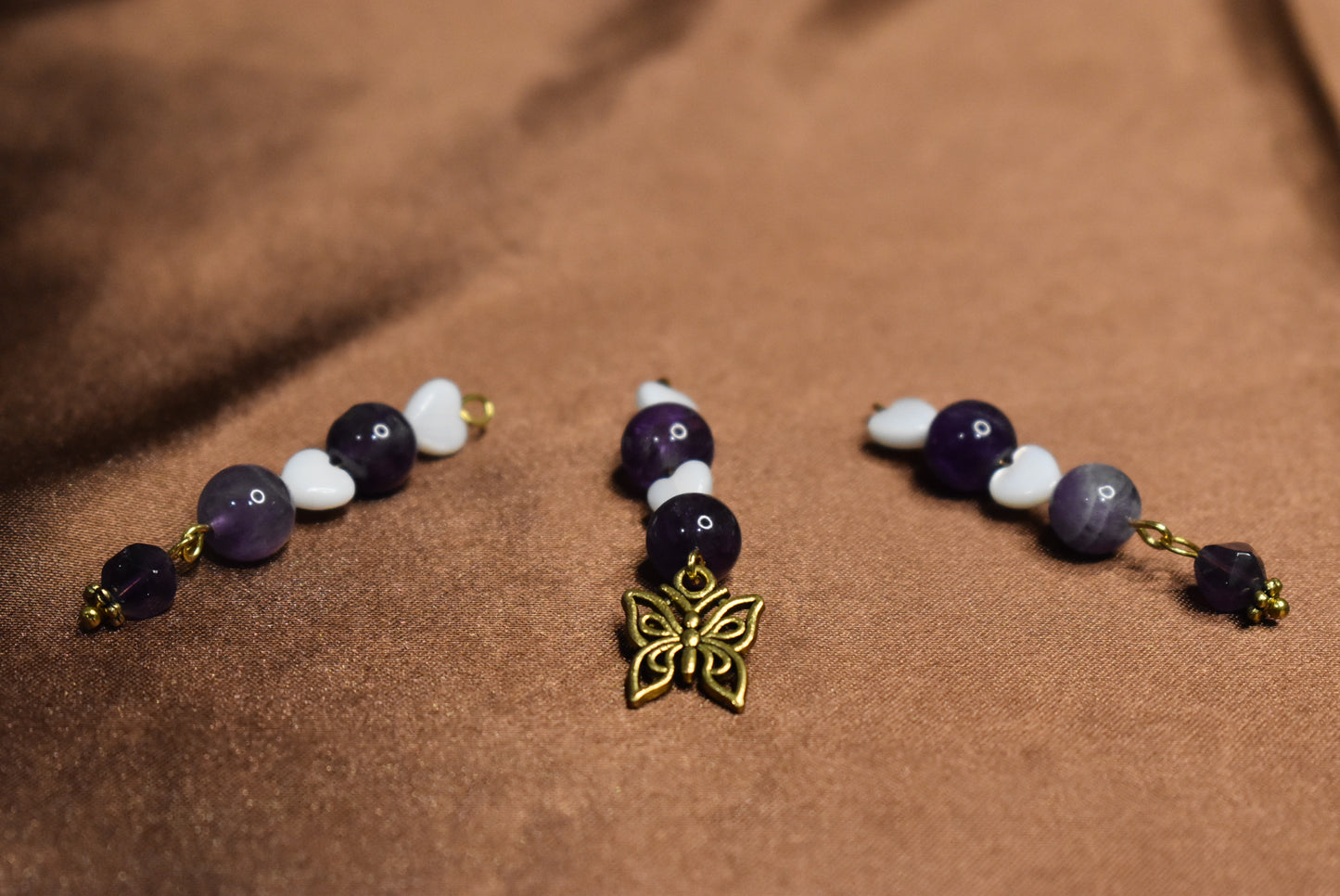 Amethyst and Pearl Butterfly Loc Charm Set