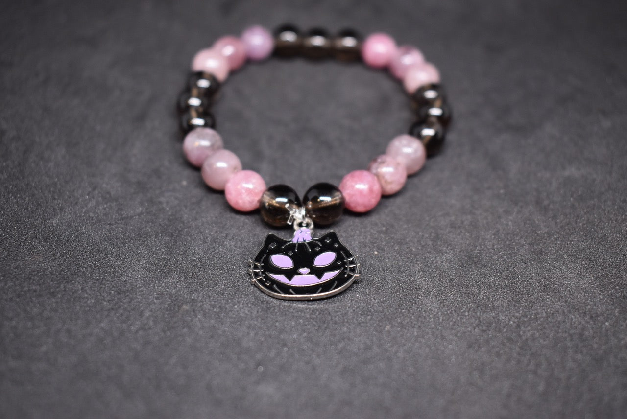 Purple Mica with Smoky Quartz Pumpkin Cat Bracelet