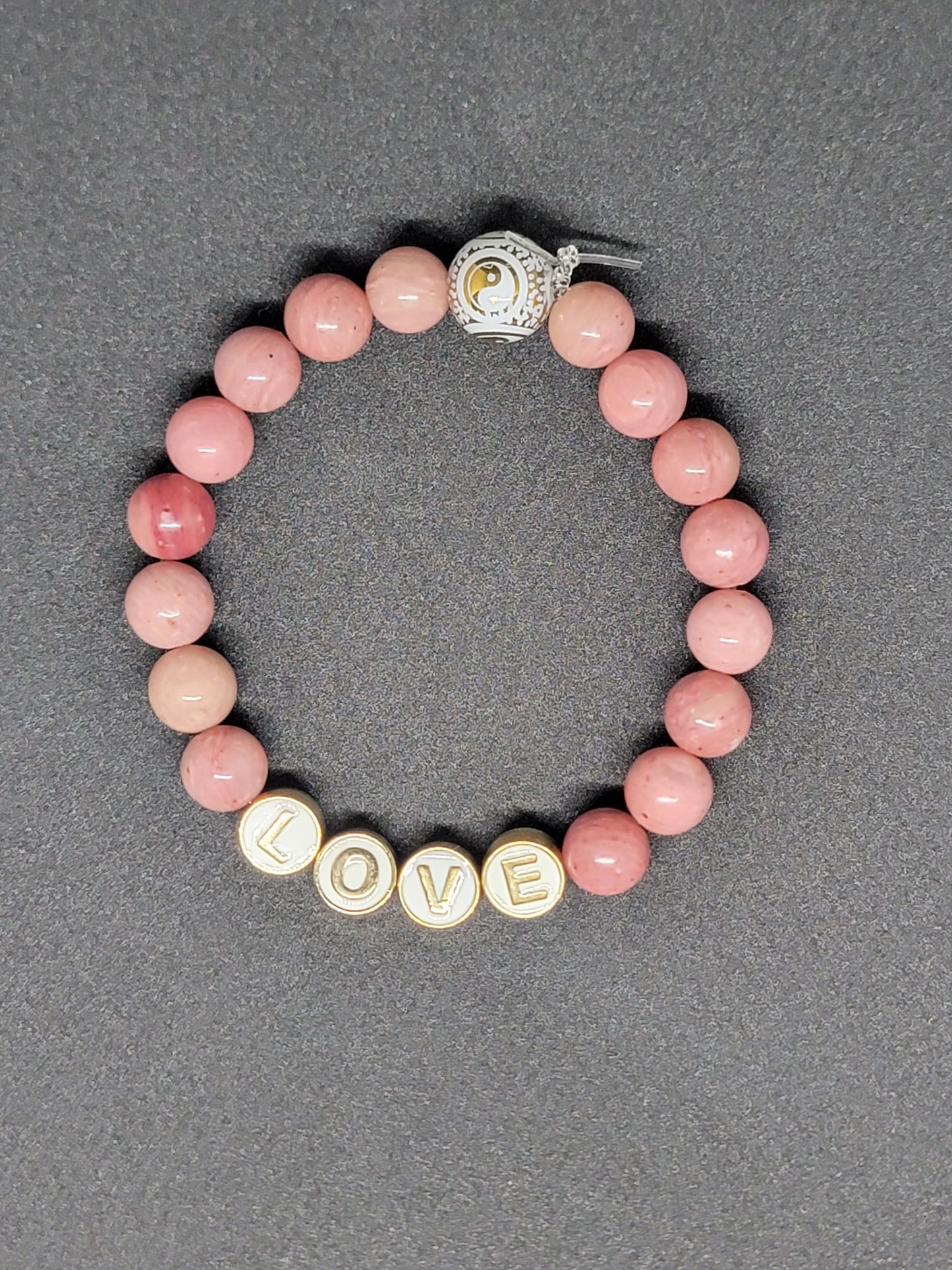 Rhodonite 'Love' yin-yang bracelet set