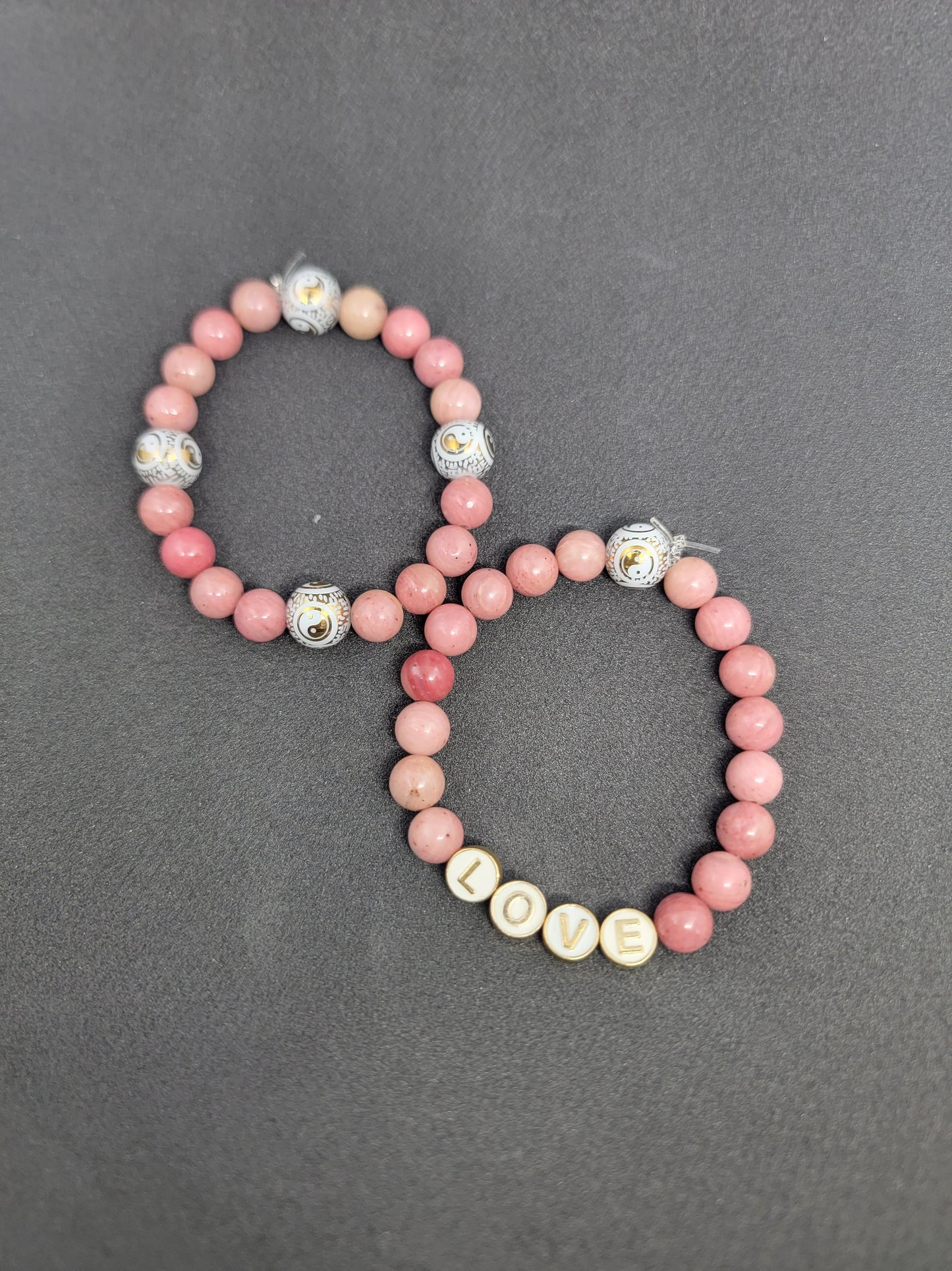 Rhodonite 'Love' yin-yang bracelet set
