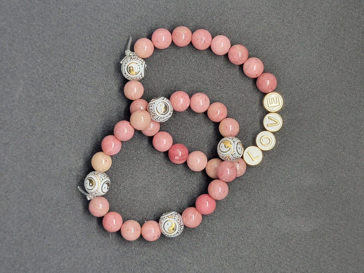 Rhodonite 'Love' yin-yang bracelet set