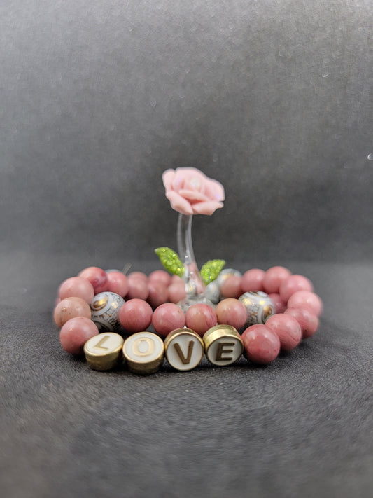 Rhodonite 'Love' yin-yang bracelet set