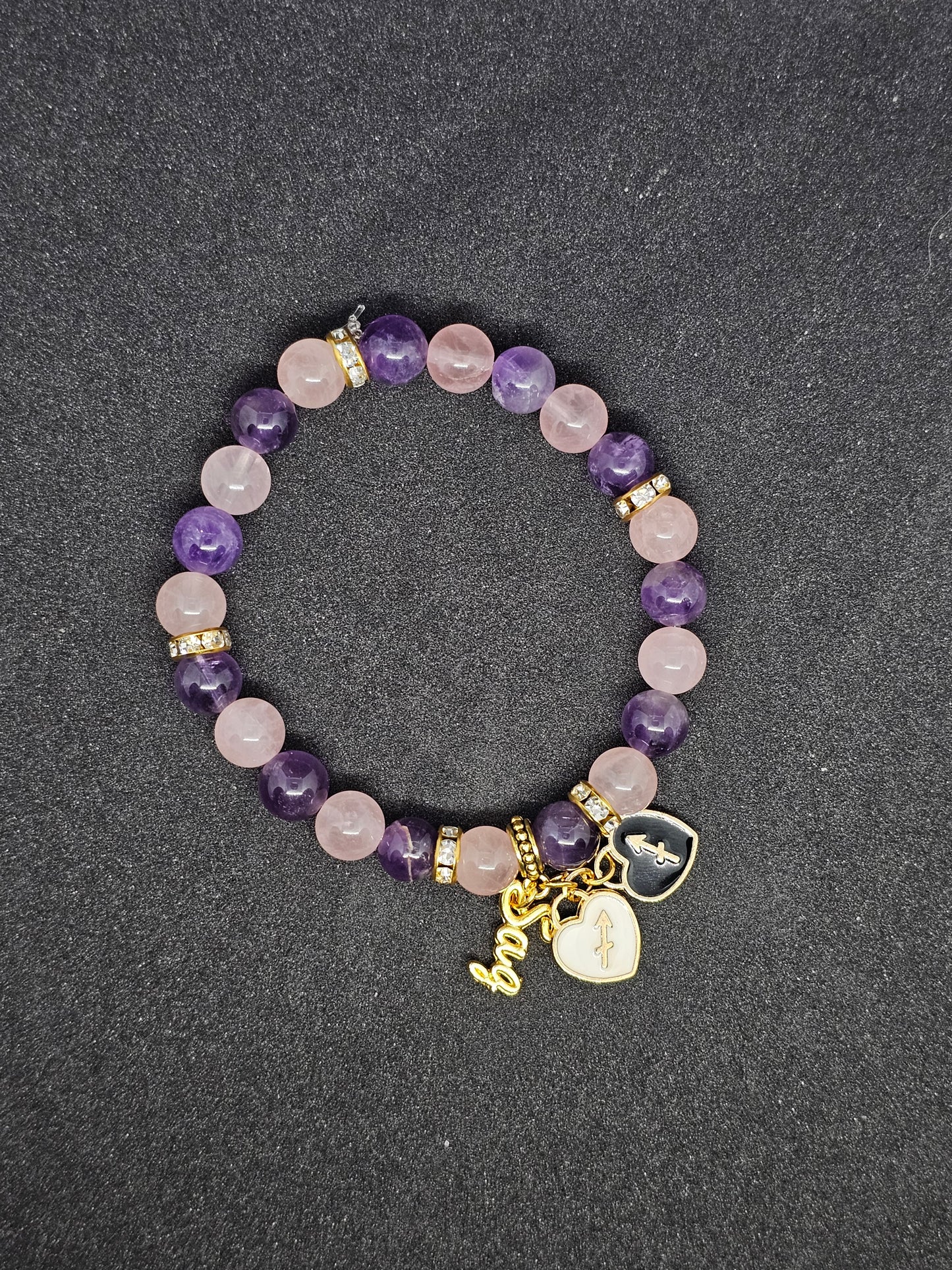 Sagittarius 'Sag' Rose Quarts and Amethyst Bracelet