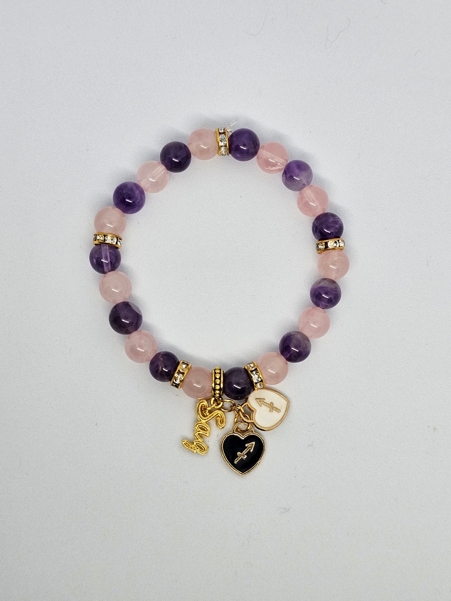Sagittarius 'Sag' Rose Quarts and Amethyst Bracelet