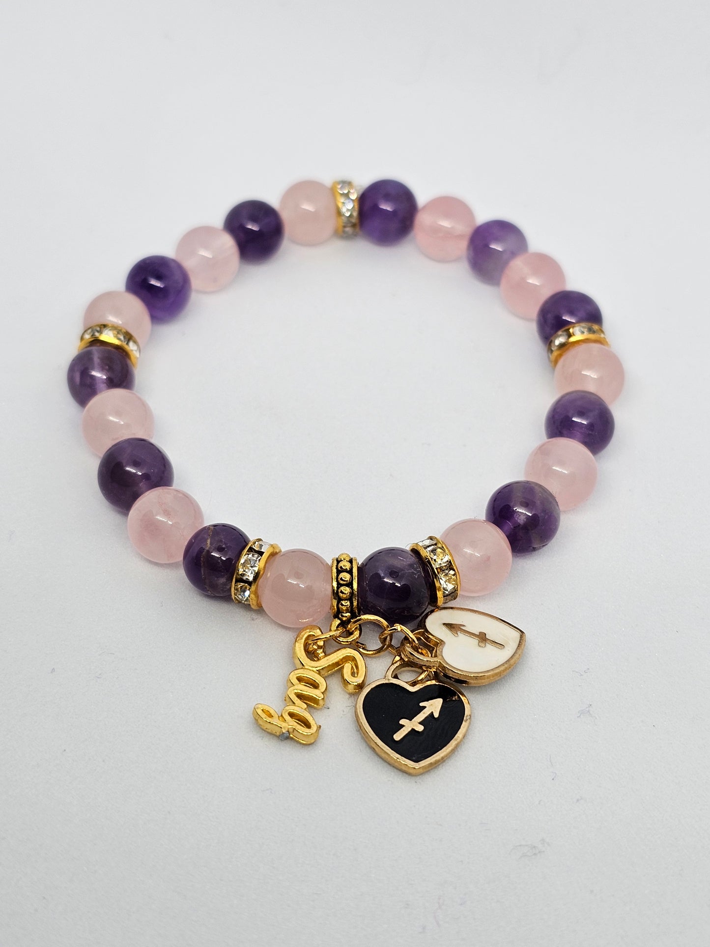 Sagittarius 'Sag' Rose Quarts and Amethyst Bracelet