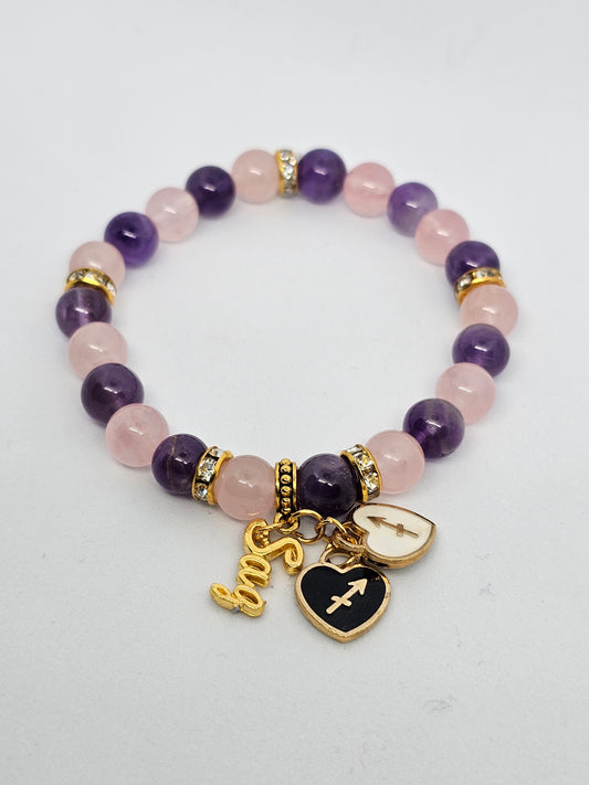 Sagittarius 'Sag' Rose Quarts and Amethyst Bracelet