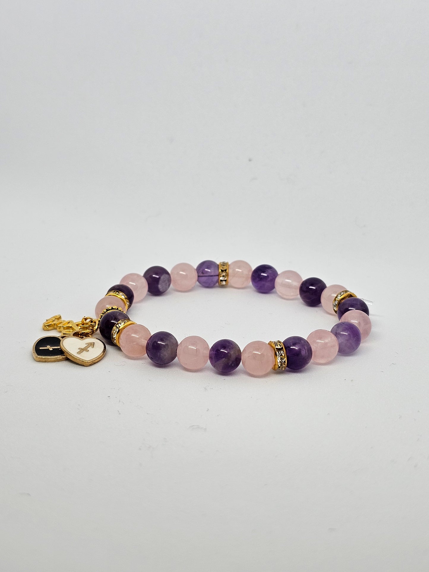 Sagittarius 'Sag' Rose Quarts and Amethyst Bracelet
