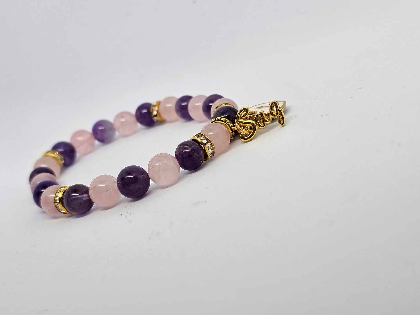 Sagittarius 'Sag' Rose Quarts and Amethyst Bracelet