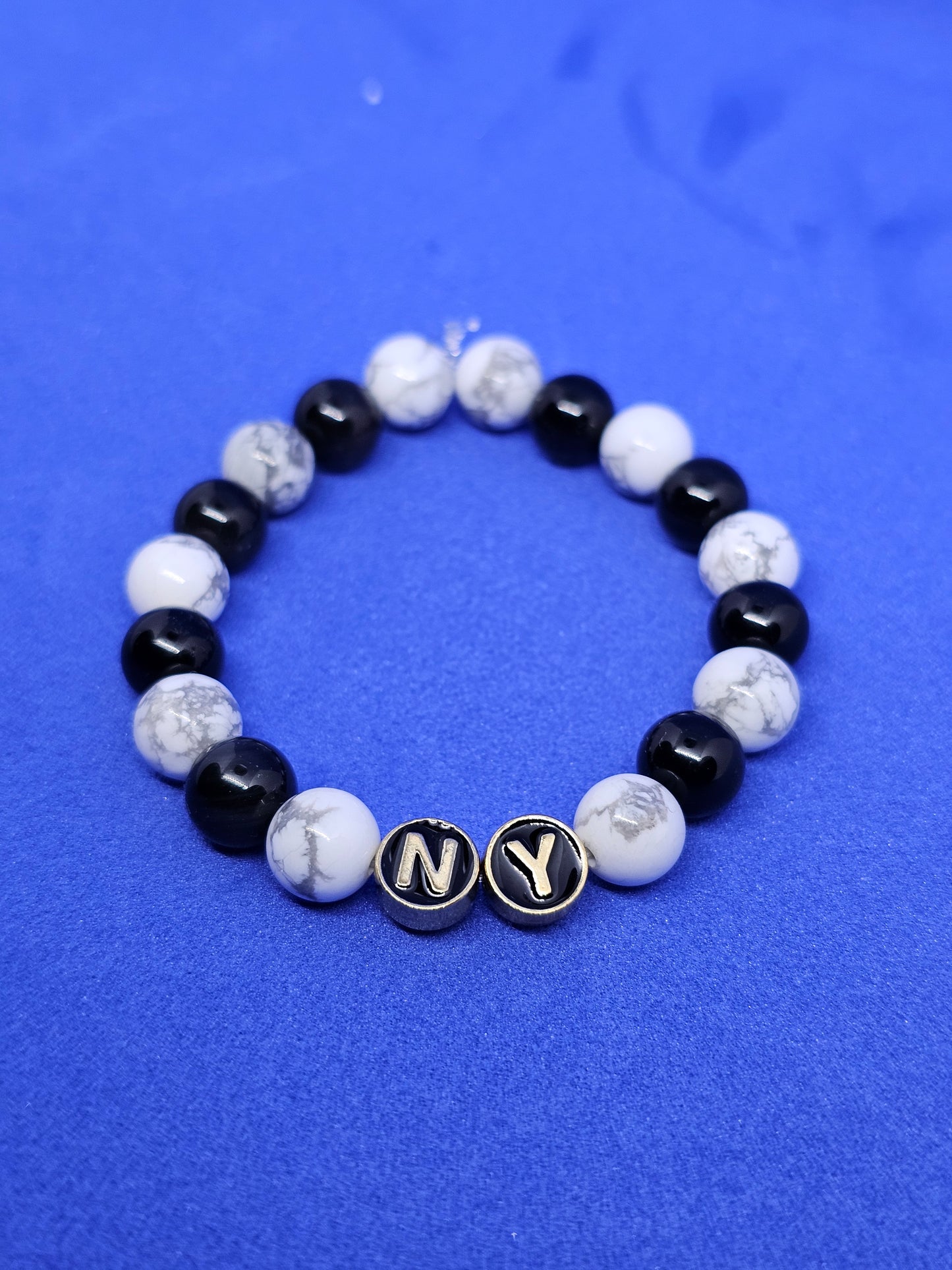 'NY' Obsidian and Howlite Bracelet