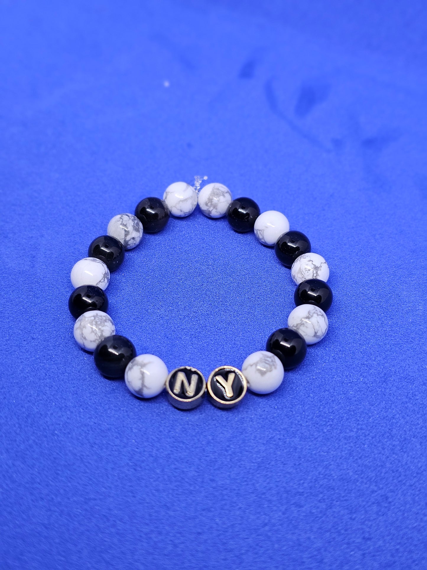 'NY' Obsidian and Howlite Bracelet
