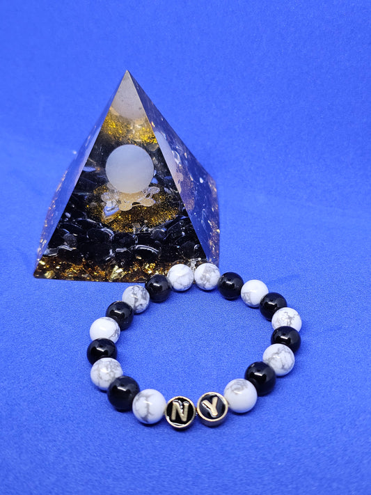 'NY' Obsidian and Howlite Bracelet