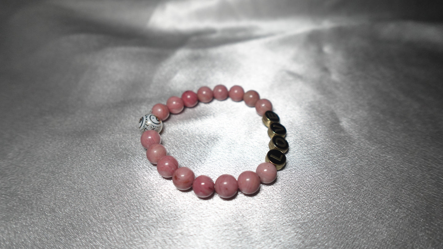 Rhodonite 'Love' yin-yang bracelet set