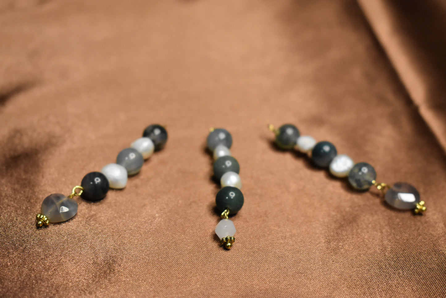 Moss Agate and Pearl Loc Charms