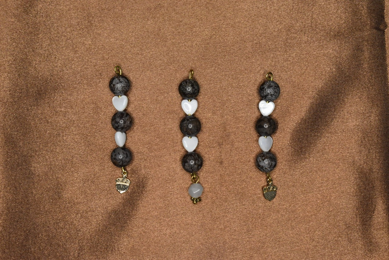 Snowflake Obsidian and Pearl Heart Acorn Loc Charm