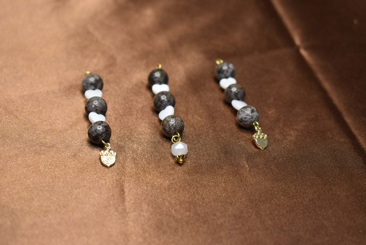 Snowflake Obsidian and Pearl Heart Acorn Loc Charm