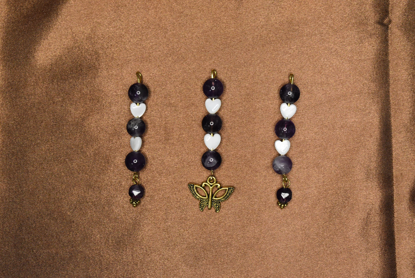 Amethyst and Pearl Butterfly Loc Charm Set