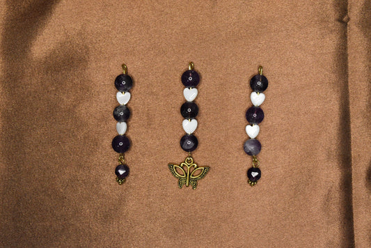 Amethyst and Pearl Butterfly Loc Charm Set