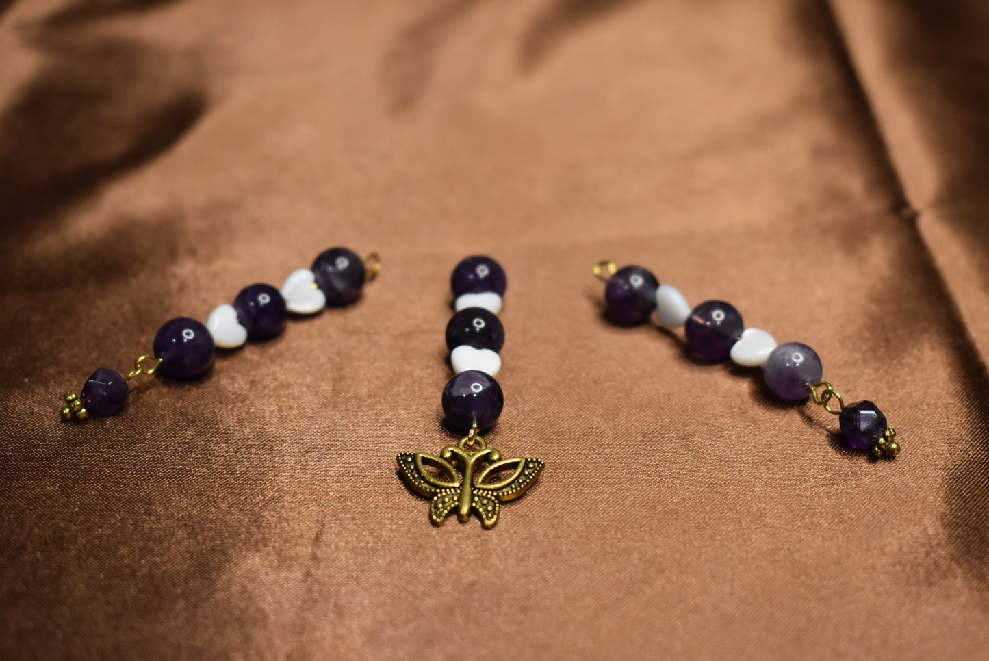 Amethyst and Pearl Butterfly Loc Charm Set