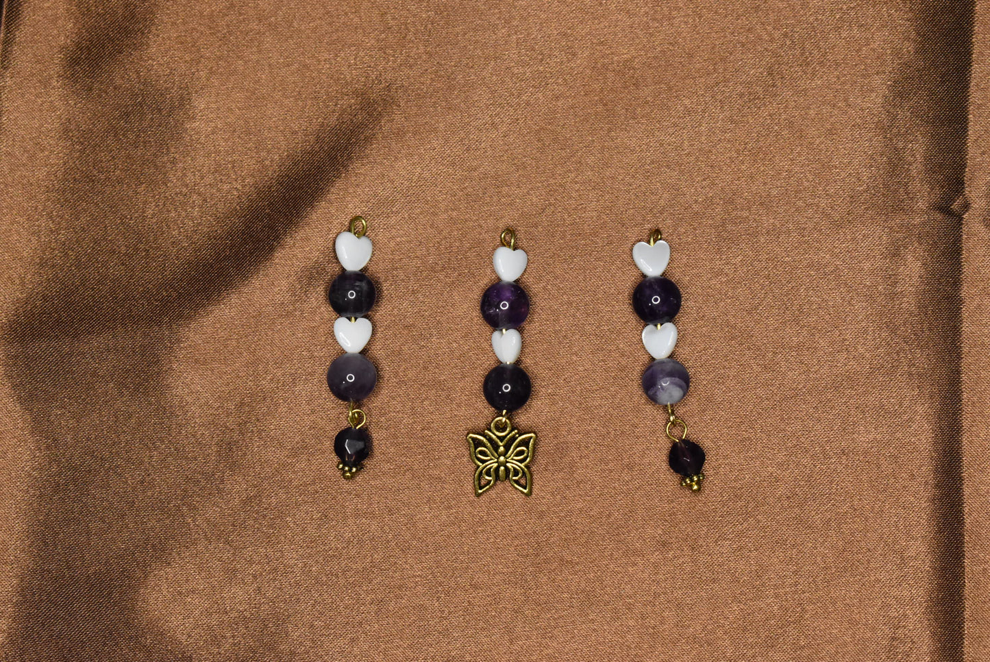 Amethyst and Pearl Butterfly Loc Charm Set