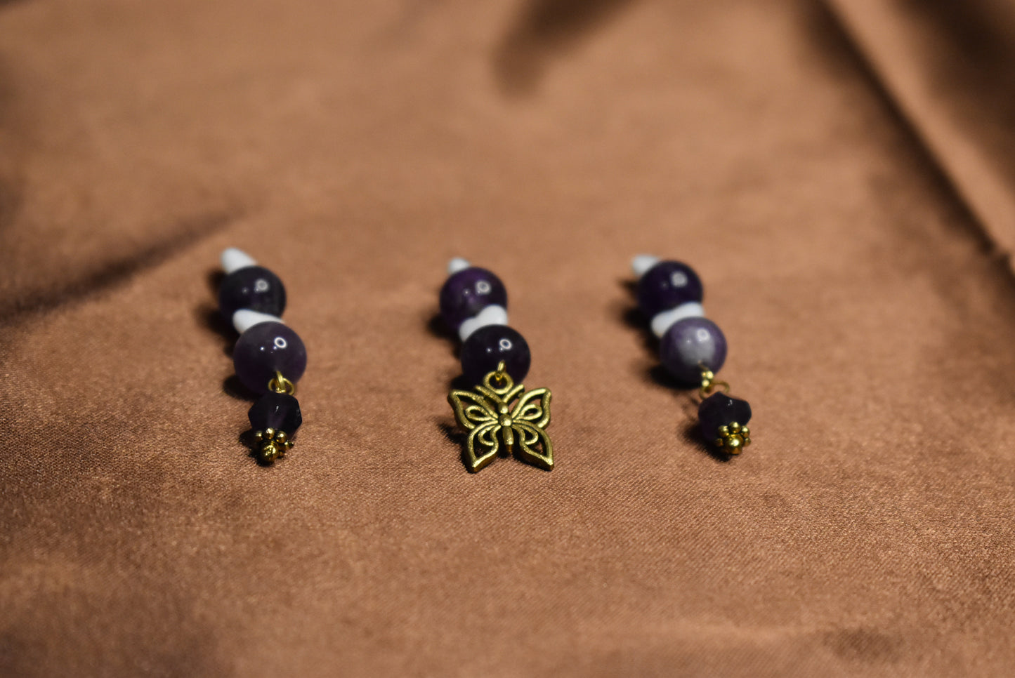 Amethyst and Pearl Butterfly Loc Charm Set