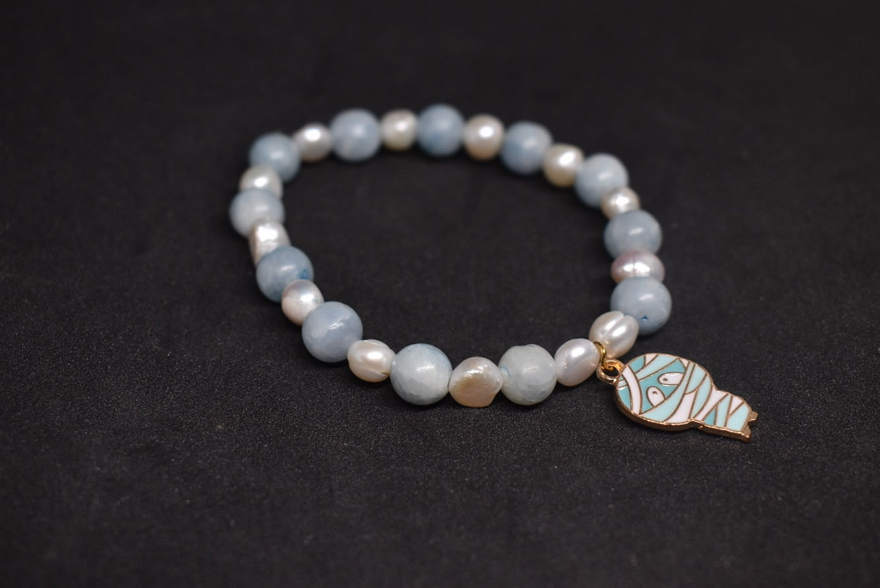 Celestite and Pearl Mummy Bracelet