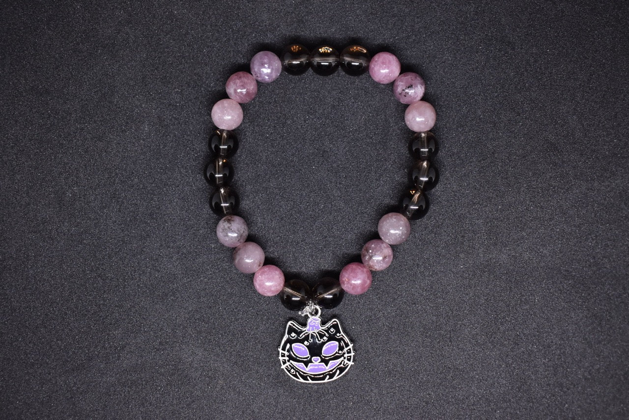 Purple Mica with Smoky Quartz Pumpkin Cat Bracelet