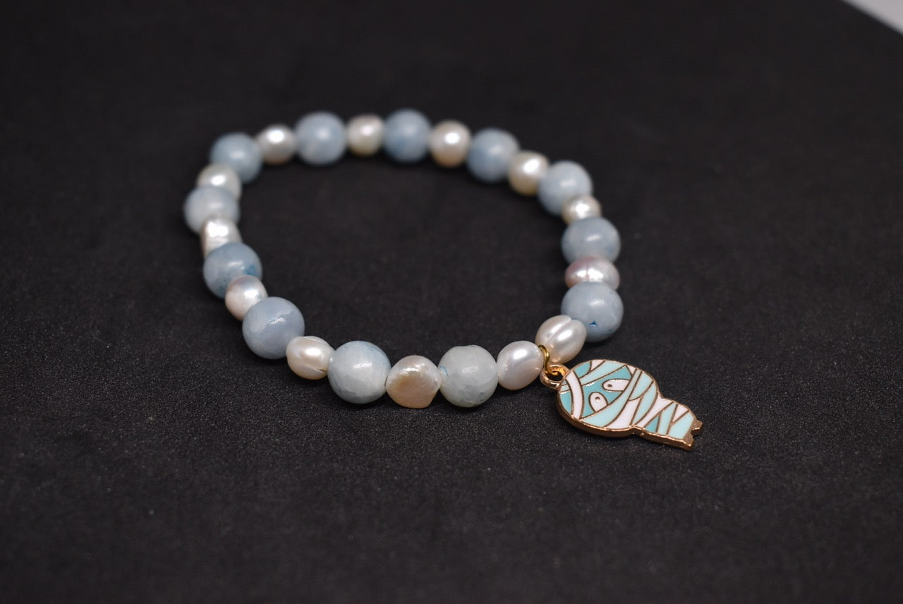 Celestite and Pearl Mummy Bracelet