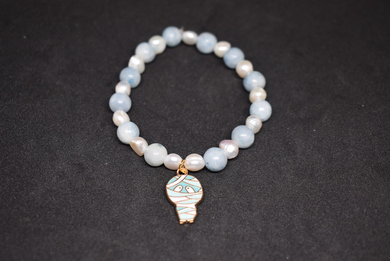 Celestite and Pearl Mummy Bracelet