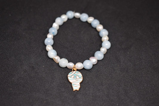 Celestite and Pearl Mummy Bracelet