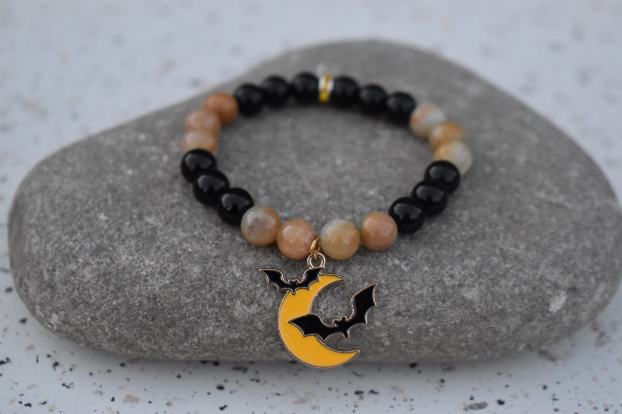 Amazonite & Black Obsidian Moon Bat Bracelet
