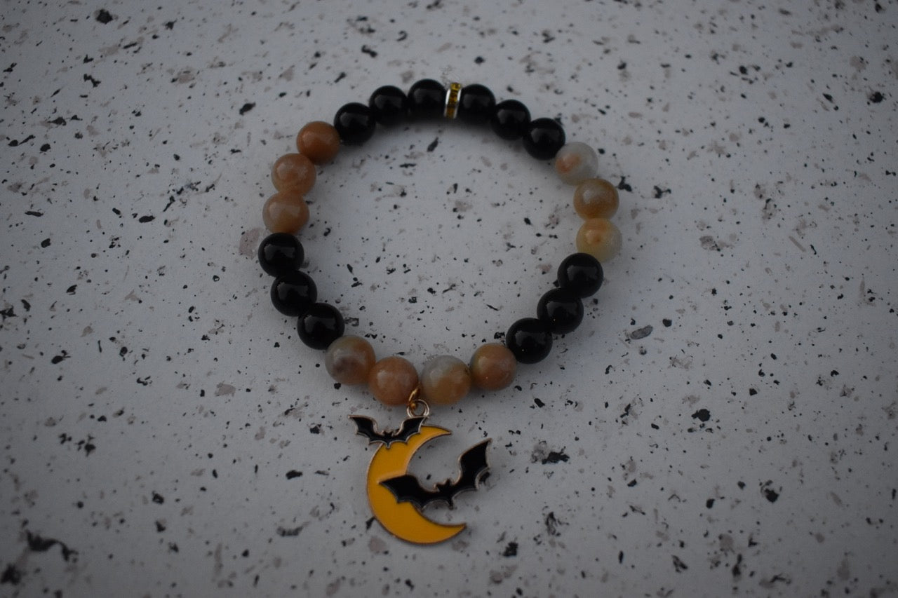 Amazonite & Black Obsidian Moon Bat Bracelet