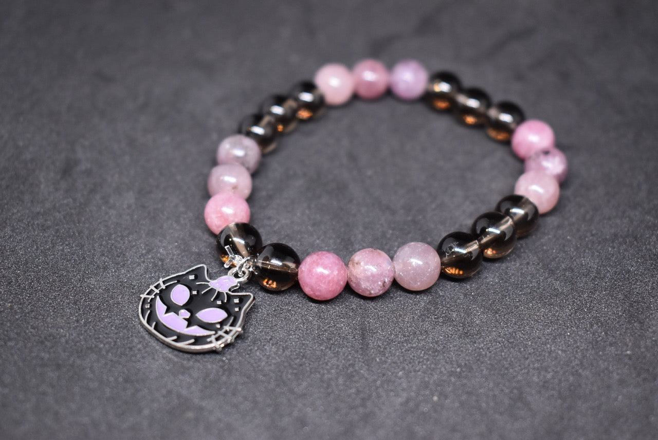 Purple Mica with Smoky Quartz Pumpkin Cat Bracelet