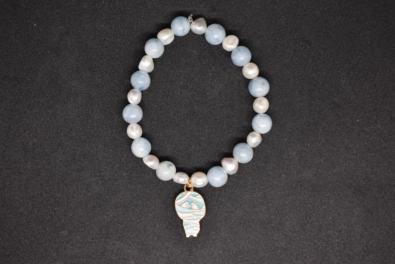 Celestite and Pearl Mummy Bracelet
