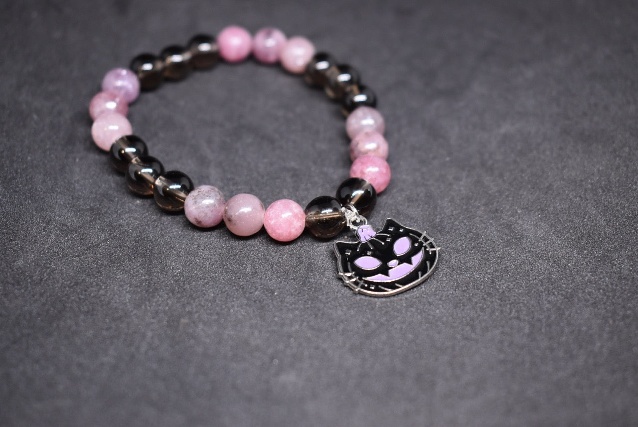 Purple Mica with Smoky Quartz Pumpkin Cat Bracelet