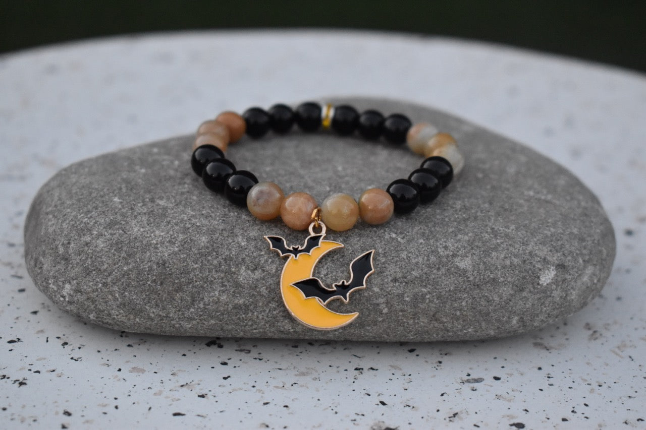 Amazonite & Black Obsidian Moon Bat Bracelet