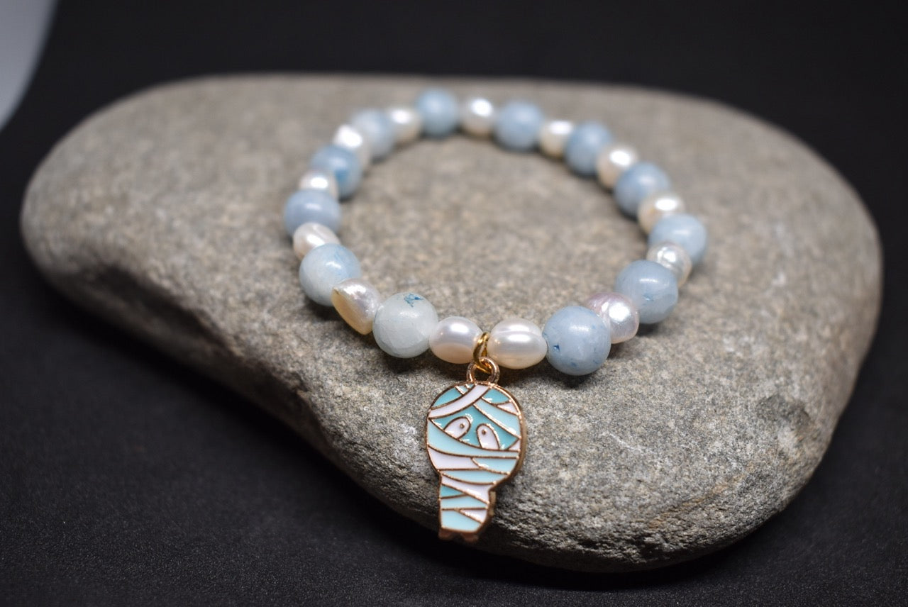 Celestite and Pearl Mummy Bracelet