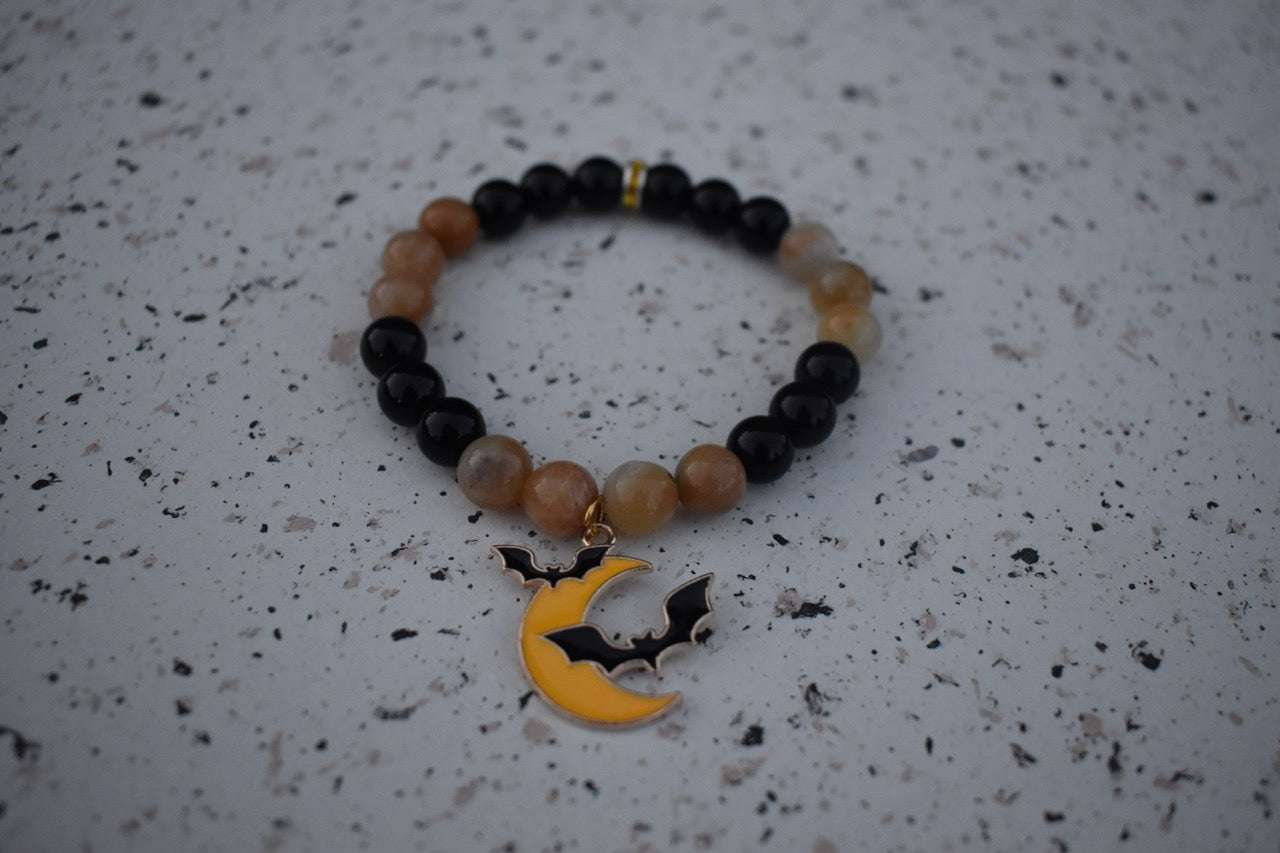 Amazonite & Black Obsidian Moon Bat Bracelet