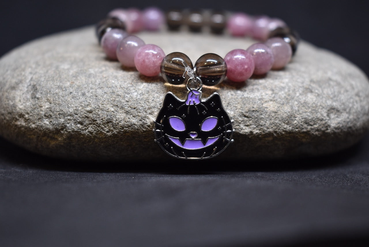 Purple Mica with Smoky Quartz Pumpkin Cat Bracelet