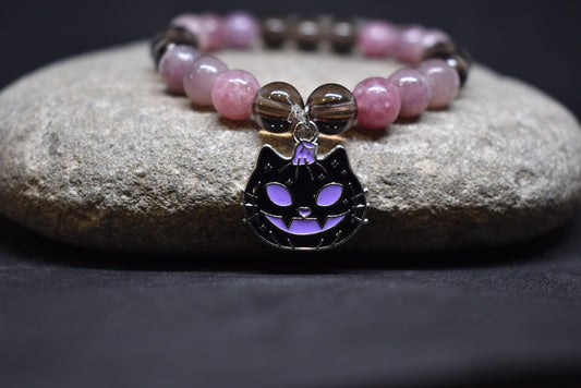 Purple Mica with Smoky Quartz Pumpkin Cat Bracelet